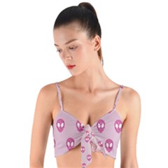 Alien Pattern Pink Woven Tie Front Bralet by Ket1n9