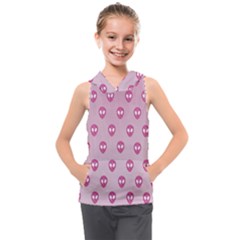 Alien Pattern Pink Kids  Sleeveless Hoodie by Ket1n9