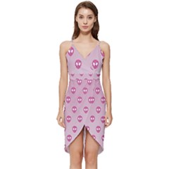 Alien Pattern Pink Wrap Frill Dress