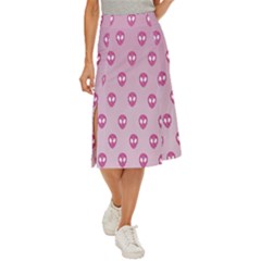 Alien Pattern Pink Midi Panel Skirt by Ket1n9