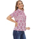 Alien Pattern Pink Women s Short Sleeve Double Pocket Shirt View2