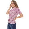 Alien Pattern Pink Women s Short Sleeve Double Pocket Shirt View3