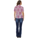 Alien Pattern Pink Women s Short Sleeve Double Pocket Shirt View4