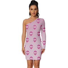 Alien Pattern Pink Long Sleeve One Shoulder Mini Dress by Ket1n9