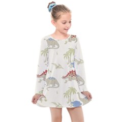 Dinosaur Art Pattern Kids  Long Sleeve Dress by Ket1n9