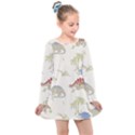 Dinosaur Art Pattern Kids  Long Sleeve Dress View1