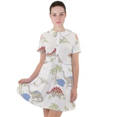 Dinosaur Art Pattern Short Sleeve Shoulder Cut Out Dress  by Ket1n9