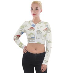 Dinosaur Art Pattern Long Sleeve Cropped Velvet Jacket by Ket1n9