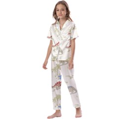 Dinosaur Art Pattern Kids  Satin Short Sleeve Pajamas Set by Ket1n9