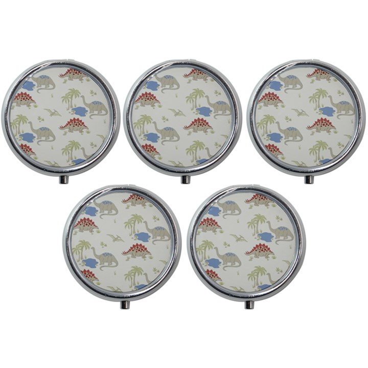 Dinosaur Art Pattern Mini Round Pill Box (Pack of 5)