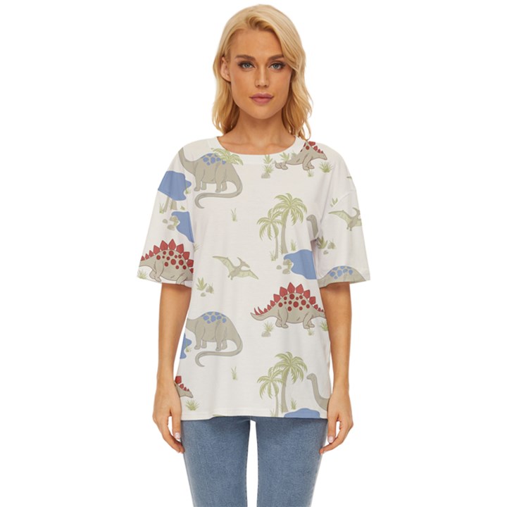 Dinosaur Art Pattern Oversized Basic T-Shirt