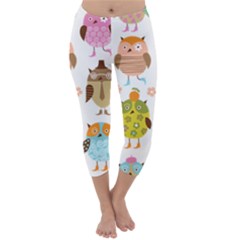 Cute Owls Pattern Capri Winter Leggings  by Ket1n9