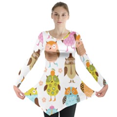 Cute Owls Pattern Long Sleeve Tunic  by Ket1n9