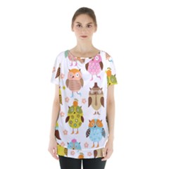 Cute Owls Pattern Skirt Hem Sports Top by Ket1n9