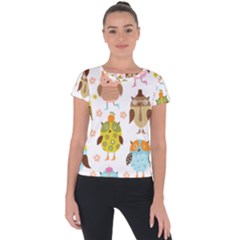 Cute Owls Pattern Short Sleeve Sports Top  by Ket1n9