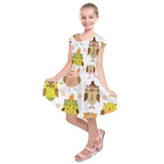 Cute Owls Pattern Kids  Short Sleeve Dress by Ket1n9