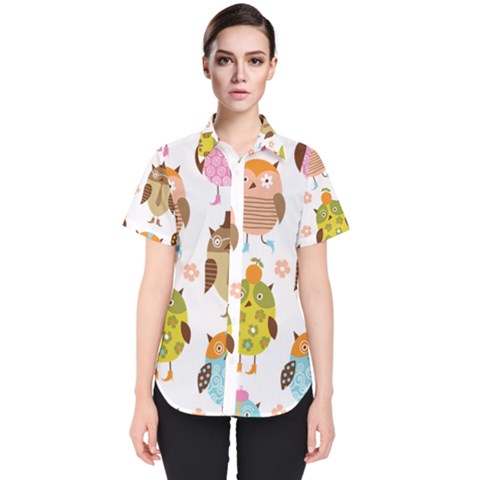 Cute Owls Pattern Women s Short Sleeve Shirt by Ket1n9