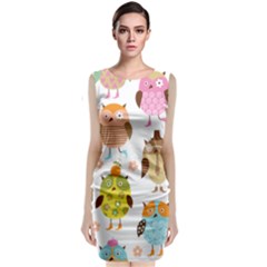 Cute Owls Pattern Sleeveless Velvet Midi Dress by Ket1n9