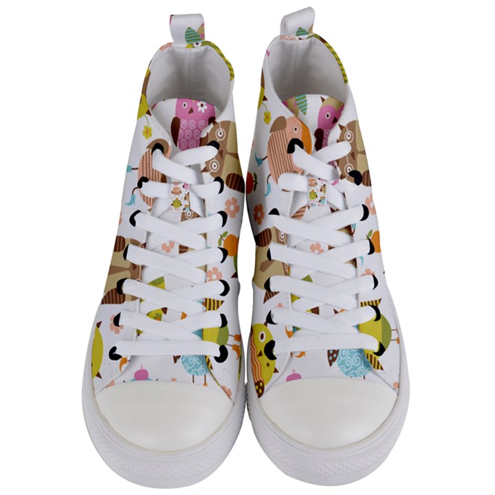 Cute Owls Pattern Women s Mid-Top Canvas Sneakers