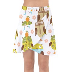 Cute Owls Pattern Wrap Front Skirt by Ket1n9