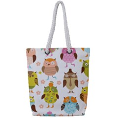 Cute Owls Pattern Full Print Rope Handle Tote (small) by Ket1n9