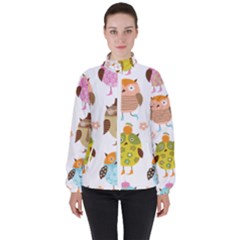 Cute Owls Pattern Women s High Neck Windbreaker by Ket1n9