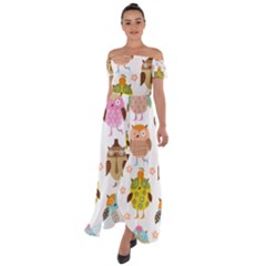 Cute Owls Pattern Off Shoulder Open Front Chiffon Dress by Ket1n9