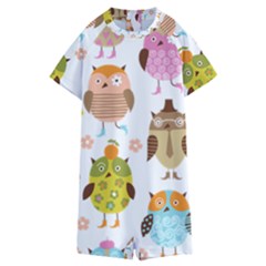 Cute Owls Pattern Kids  Boyleg Half Suit Swimwear by Ket1n9