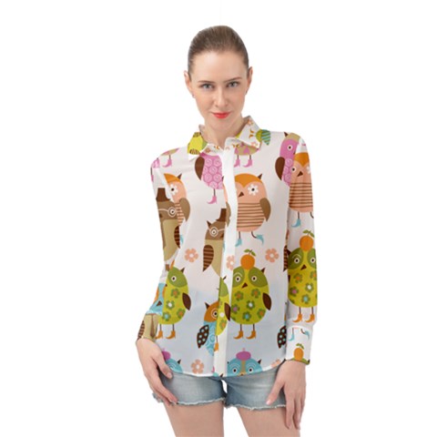 Cute Owls Pattern Long Sleeve Chiffon Shirt by Ket1n9