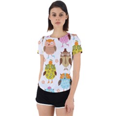 Cute Owls Pattern Back Cut Out Sport T-shirt by Ket1n9