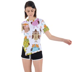 Cute Owls Pattern Asymmetrical Short Sleeve Sports T-shirt by Ket1n9