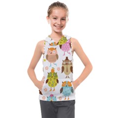 Cute Owls Pattern Kids  Sleeveless Hoodie by Ket1n9