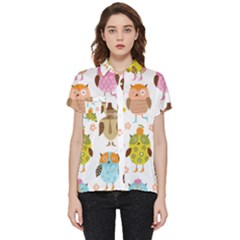 Cute Owls Pattern Short Sleeve Pocket Shirt by Ket1n9