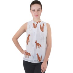 Fox Animal Wild Pattern Mock Neck Chiffon Sleeveless Top by Ket1n9