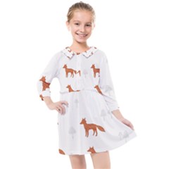 Fox Animal Wild Pattern Kids  Quarter Sleeve Shirt Dress by Ket1n9