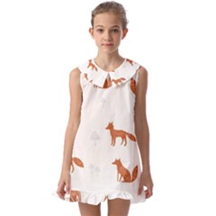 Fox Animal Wild Pattern Kids  Pilgrim Collar Ruffle Hem Dress by Ket1n9