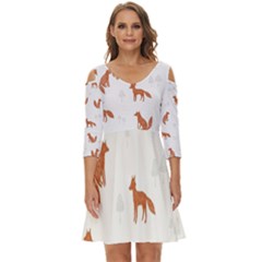 Fox Animal Wild Pattern Shoulder Cut Out Zip Up Dress by Ket1n9