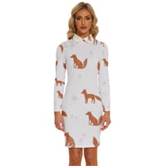 Fox Animal Wild Pattern Long Sleeve Shirt Collar Bodycon Dress by Ket1n9