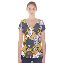 Cats-cute-kitty-kitties-kitten Short Sleeve Front Detail Top by Ket1n9