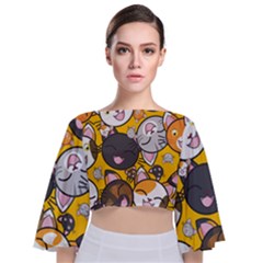 Cats-cute-kitty-kitties-kitten Tie Back Butterfly Sleeve Chiffon Top by Ket1n9