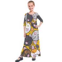 Cats-cute-kitty-kitties-kitten Kids  Quarter Sleeve Maxi Dress by Ket1n9