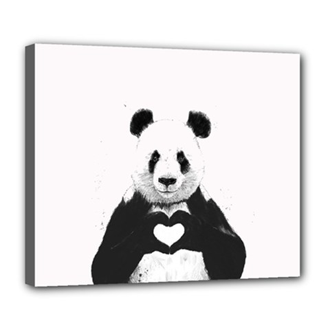 Panda Love Heart Deluxe Canvas 24  X 20  (stretched) by Ket1n9