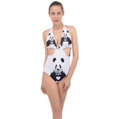 Panda Love Heart Halter Front Plunge Swimsuit by Ket1n9