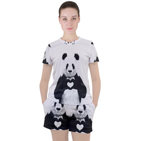 Panda Love Heart Women s T-shirt And Shorts Set by Ket1n9