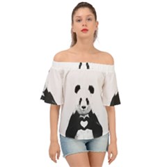 Panda Love Heart Off Shoulder Short Sleeve Top by Ket1n9