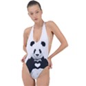 Panda Love Heart Backless Halter One Piece Swimsuit View1