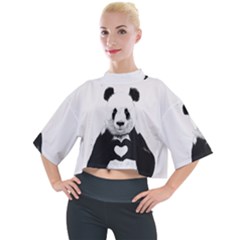 Panda Love Heart Mock Neck T-shirt by Ket1n9