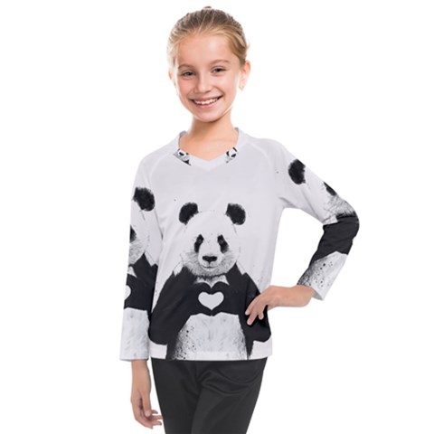 Panda Love Heart Kids  Long Mesh T-shirt by Ket1n9