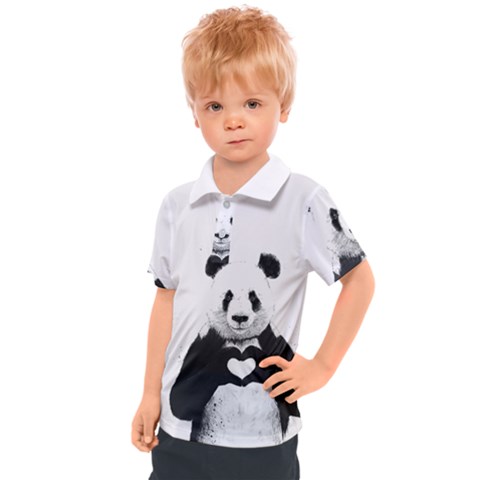 Panda Love Heart Kids  Polo T-shirt by Ket1n9