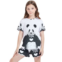 Panda Love Heart Kids  T-shirt And Sports Shorts Set